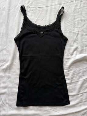 Y2K Style Mossimo Womens Black Lace-Trim Tank Top Sz. S